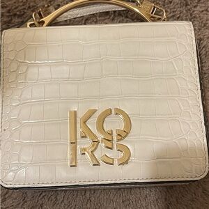 Michael Kors Cream Croc-Embossed Crossbody with Gold Logo
